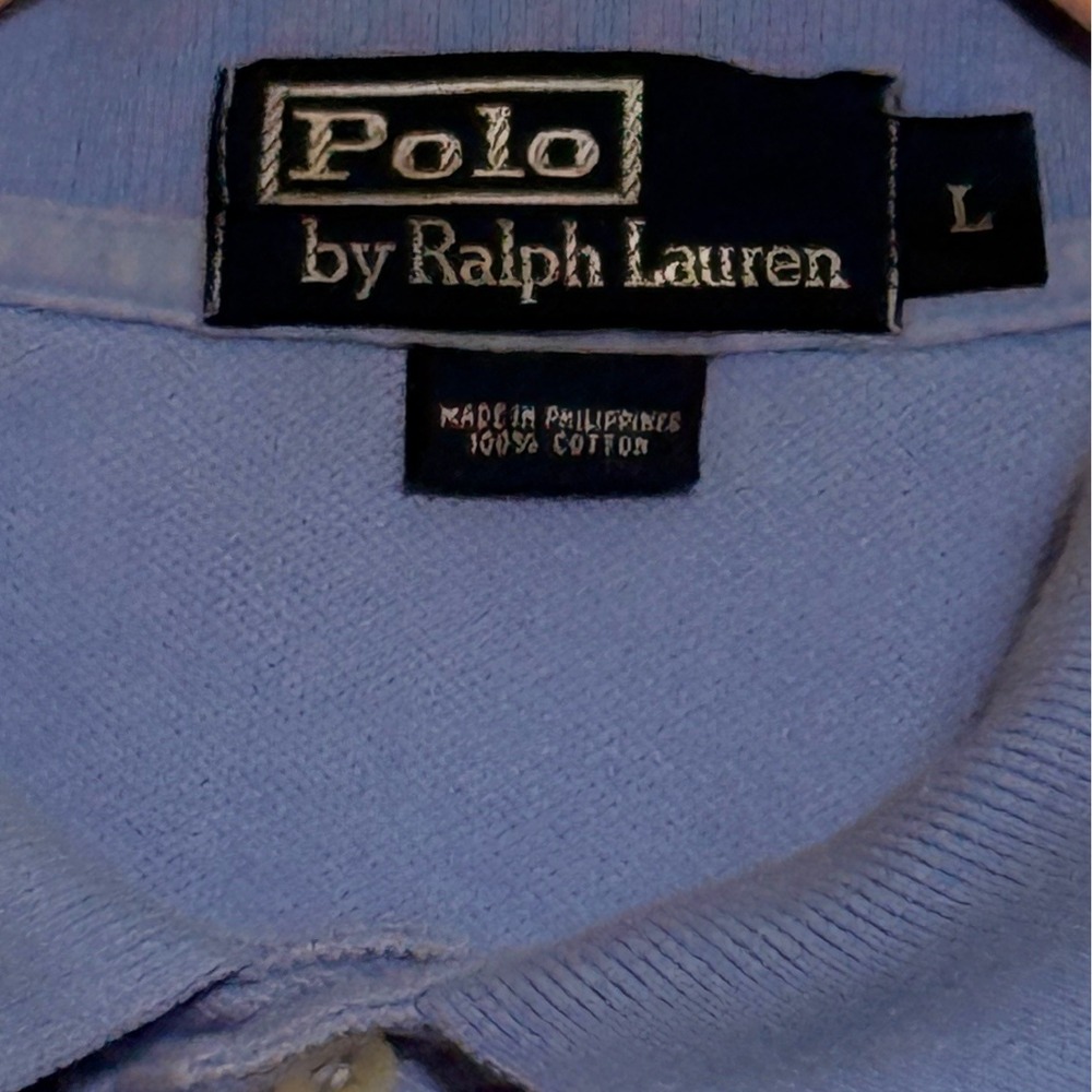 Polo Ralph Lauren Mens L‎ Blue Mesh Short Sleeve Cotton Polo Shirt Pony Logo - Picture 7 of 8
